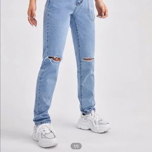Light denim straight jeans